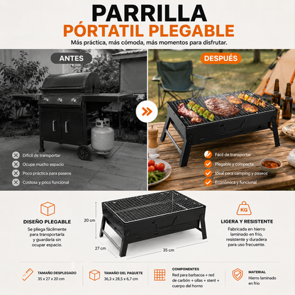 Parrilla Portátil Plegable - ¡Tu Asado Donde Quieras! 🔥