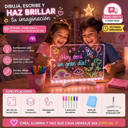 Pizarra Magica Luz Led -  🌈 Escribe. Dibuja. Borra. Repite.