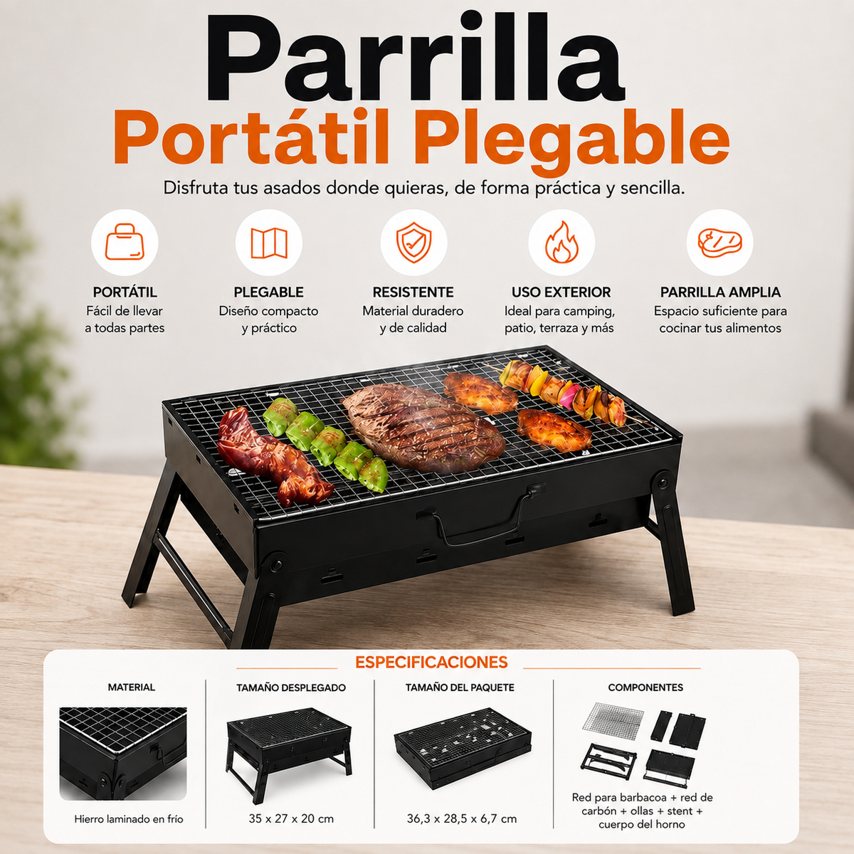 Parrilla Portátil Plegable - ¡Tu Asado Donde Quieras! 🔥