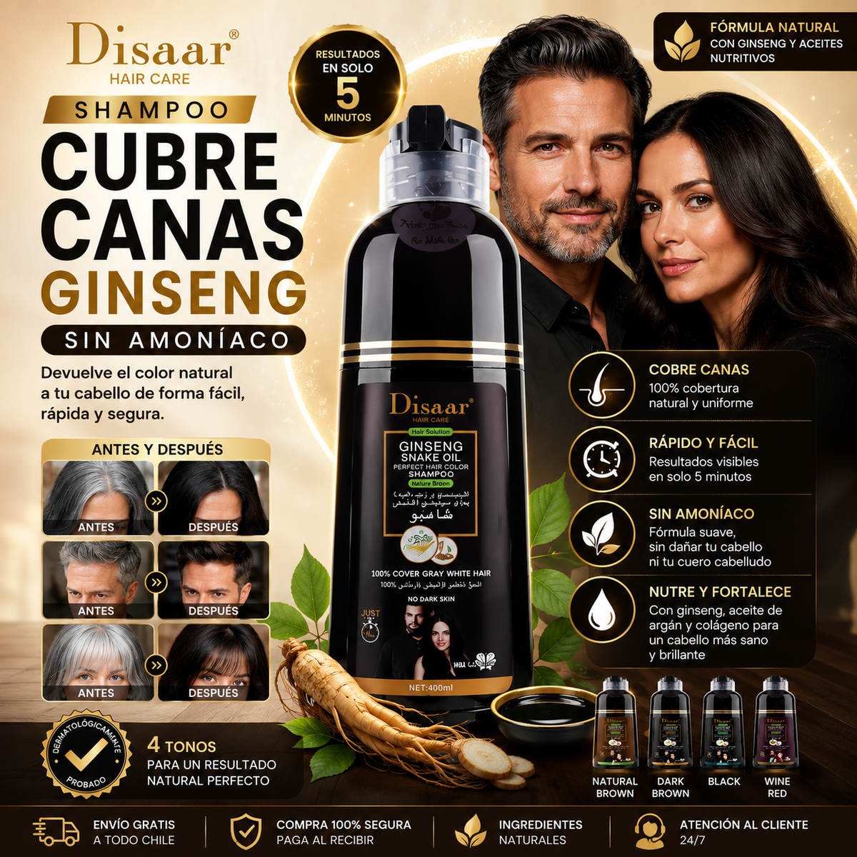 Shampoo Colorante Cubre Canas – ¡Recupera tu Color Natural al Instante! 🌟