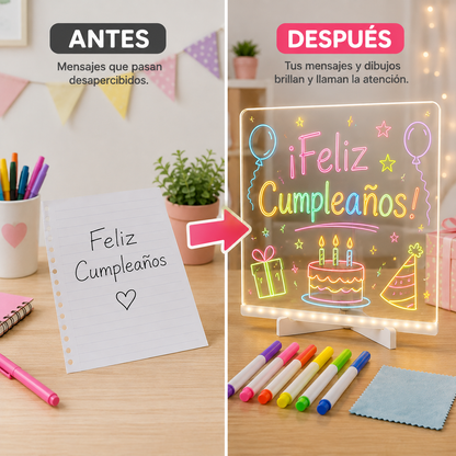 Pizarra Magica Luz Led -  🌈 Escribe. Dibuja. Borra. Repite.