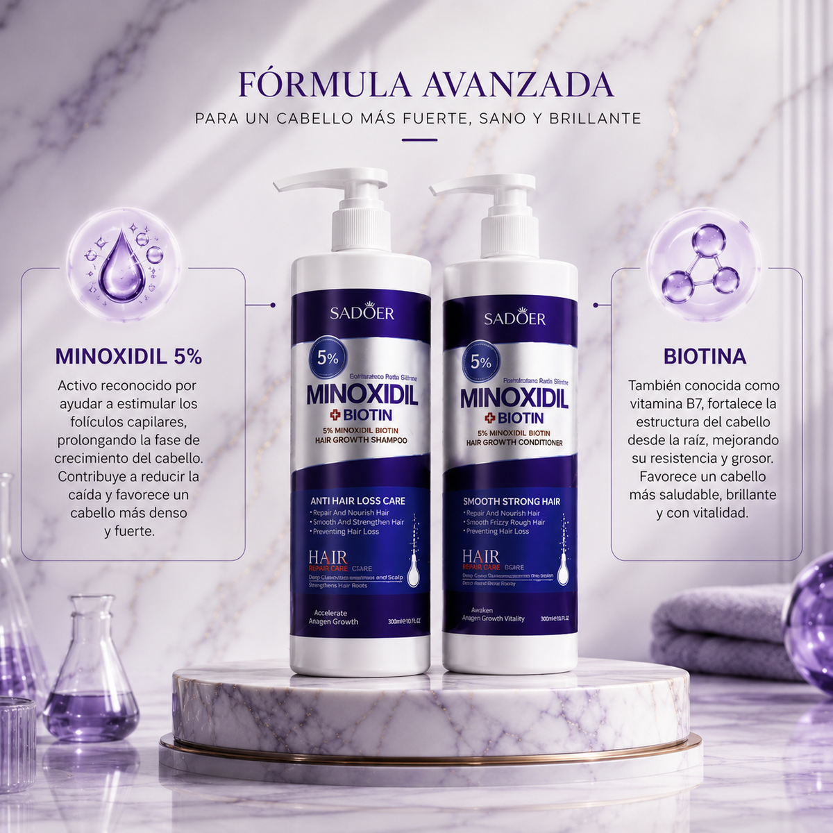Shampoo+Acondicionador Minoxidil 5% - Fortalece, nutre y revitaliza tu cabello